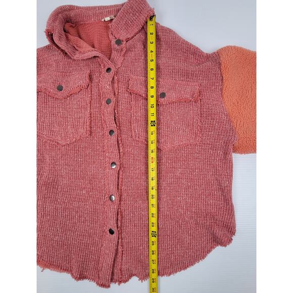 RARE POL Womens Large GKJ5 Fleece Knit Lightning Pink Button Sweater Jacket - Picture 10 of 13